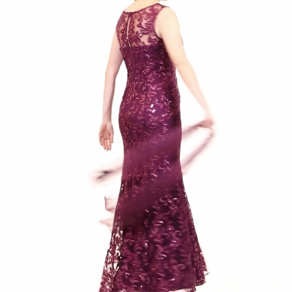 Alex Evenings Two Piece Embroidered Tulle Sleeveless Gown with Shawl Plum Sz 8 - Picture 4 of 12